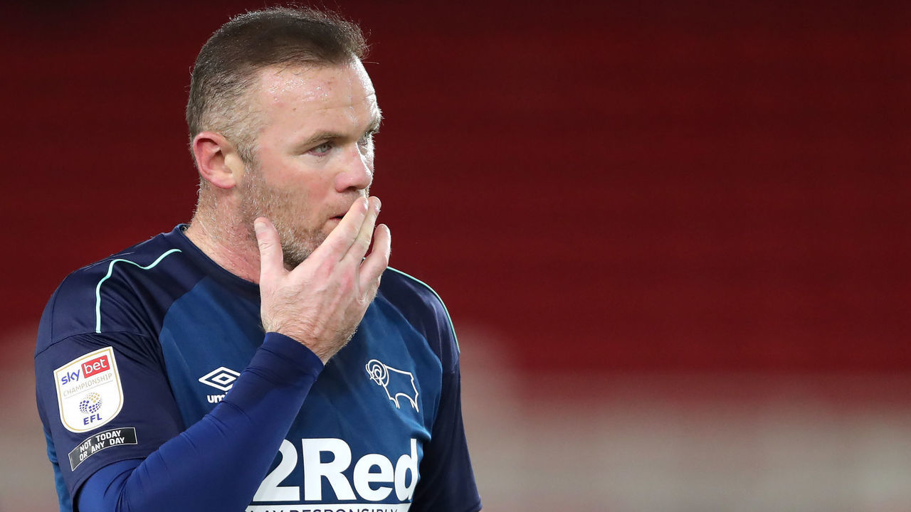 Derby County's Wayne Rooney reacts during the Sky Bet Championship match at the Riverside Stadium, Middlesbrough.
