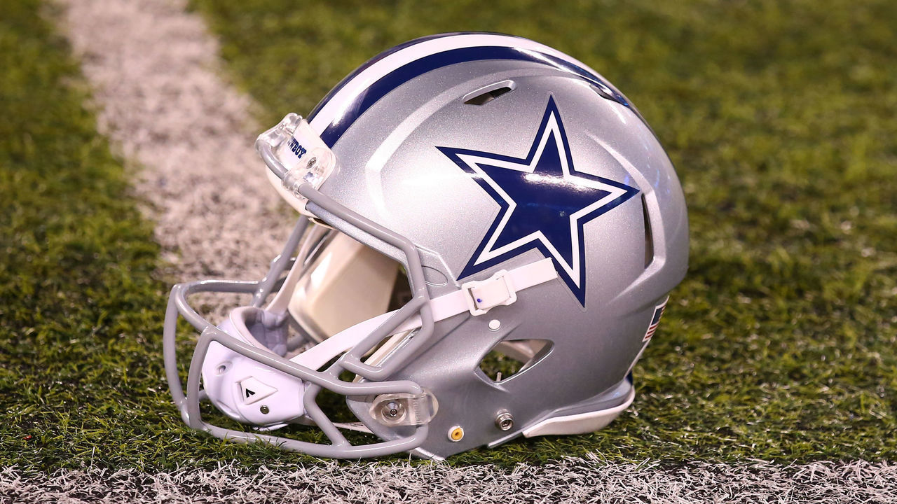EAST RUTHERFORD, NJ - NOVEMBER 04: Dallas Cowboys helmet on the field prior to the National Football League game between the New York Giants and the Dallas Cowboys on November 4, 2019 at MetLife Stadium in East Rutherford, NJ.