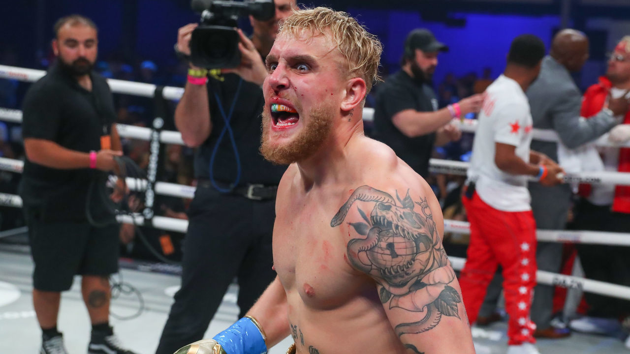 MIAMI, FL - JANUARY 30: Jake Paul of Los Angeles California celebrates after winning his boxing pro debut on January 30, 2020 part of Matchroom Boxing and DAZN Miami Fight Night at the Meridian in Miami, Fl.