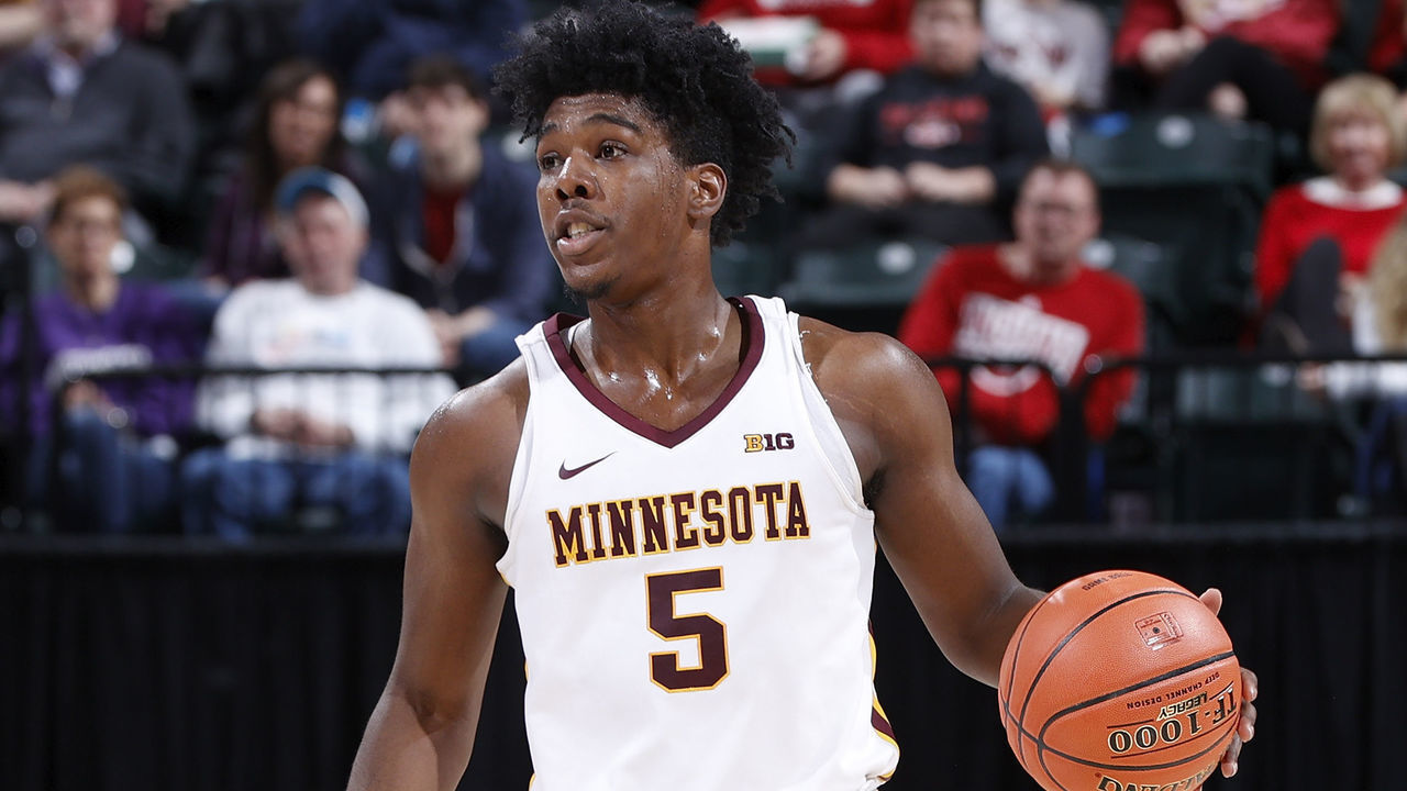INDIANAPOLIS, IN - MARCH 11: Marcus Carr #5 of the Minnesota Golden Gophers dribbles the ball up court during a game against the Northwestern Wildcats in the first round of the Big Ten Men's Basketball Tournament at Bankers Life Fieldhouse on March 11, 2020 in Indianapolis, Indiana.