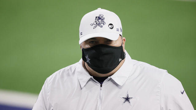 ARLINGTON, TEXAS - NOVEMBER 26: Head coach Mike McCarthy of the Dallas Cowboys heads off the field after losing to the Washington Football Team 41-16 at AT&T Stadium on November 26, 2020 in Arlington, Texas.