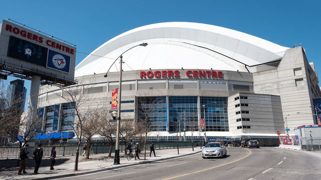 TORONTO, ONTARIO, CANADA - 2016/04/16: Roger Centre entrance, the landmark is a multi-purpose stadium in downtown Toronto, it is home to the Toronto Blue Jays among other sports teams.