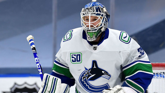 EDMONTON, ALBERTA - SEPTEMBER 04: Goaltender Thatcher Demko #35 of the Vancouver Canucks defends the net against the Vegas Golden Knights in Game Seven of the Western Conference Second Round of the 2020 NHL Stanley Cup Playoffs at Rogers Place on September 04, 2020 in Edmonton, Alberta.