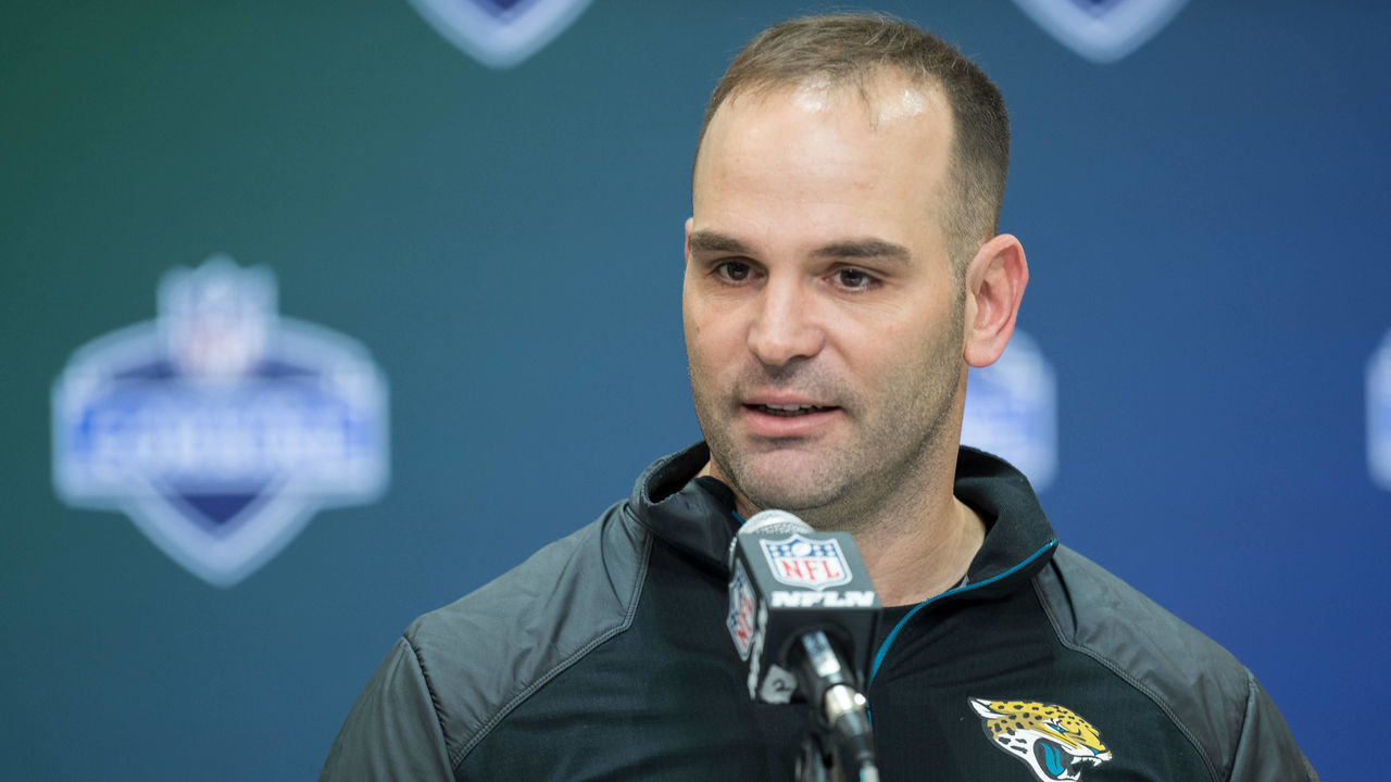 INDIANAPOLIS, IN - MARCH 02: Jacksonville Jaguars General Manager Dave Caldwell answers questions at the podium during the NFL Scouting Combine on March 2, 2017 at Lucas Oil Stadium in Indianapolis, IN.