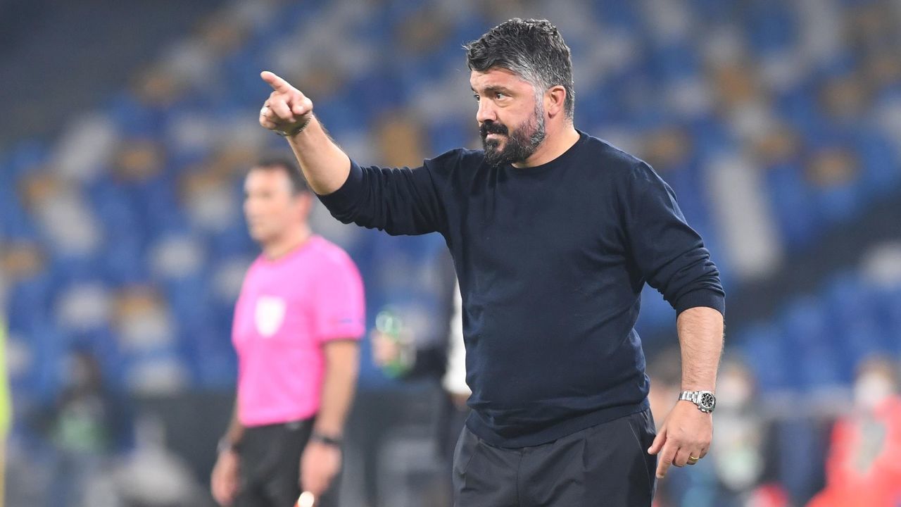 NAPLES, ITALY - NOVEMBER 26: Gennaro Gattuso of Napoli during the UEFA Europa League Group F stage match between SSC Napoli and HNK Rijeka at Stadio San Paolo on November 26, 2020 in Naples, Italy. Sporting stadiums around Italy remain under strict restrictions due to the Coronavirus Pandemic as Government social distancing laws prohibit fans inside venues resulting in games being played behind closed doors.