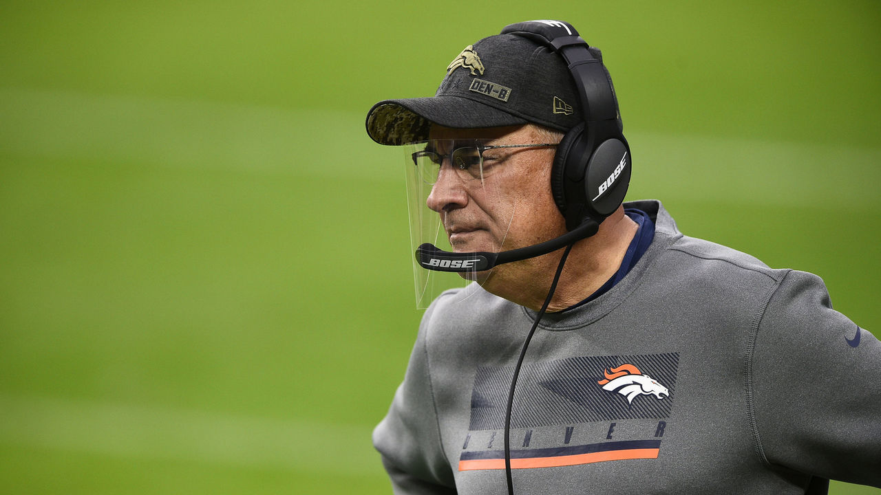 LAS VEGAS, NEVADA - NOVEMBER 15: Head coach Vic Fangio of the Denver Broncos looks on during the first half of a game against the Las Vegas Raiders at Allegiant Stadium on November 15, 2020 in Las Vegas, Nevada.