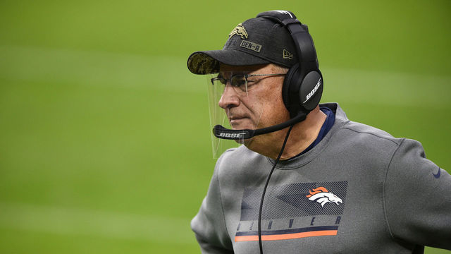 LAS VEGAS, NEVADA - NOVEMBER 15: Head coach Vic Fangio of the Denver Broncos looks on during the first half of a game against the Las Vegas Raiders at Allegiant Stadium on November 15, 2020 in Las Vegas, Nevada.