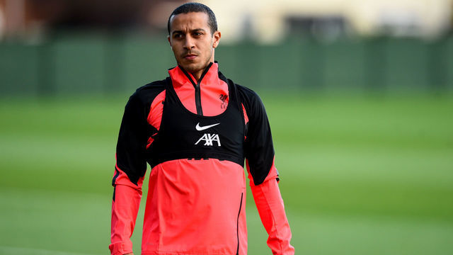 LIVERPOOL, ENGLAND - OCTOBER 26: (THE SUN OUT, THE SUN ON SUNDAY OUT) Thiago Alcantara of Liverpool during the training session at Melwood Training Ground on October 26, 2020 in Liverpool, England.