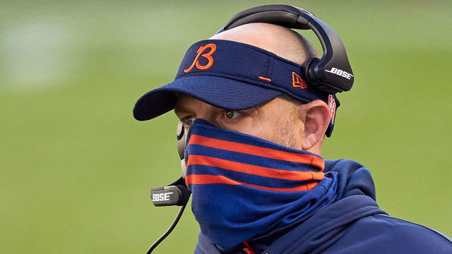 CHICAGO, IL - OCTOBER 04: Chicago Bears head coach Matt Nagy looks on in game action during a NFL game between the Chicago Bears and the Indianapolis Colts on October 4th, 2020, at Soldier Field in Chicago, IL.