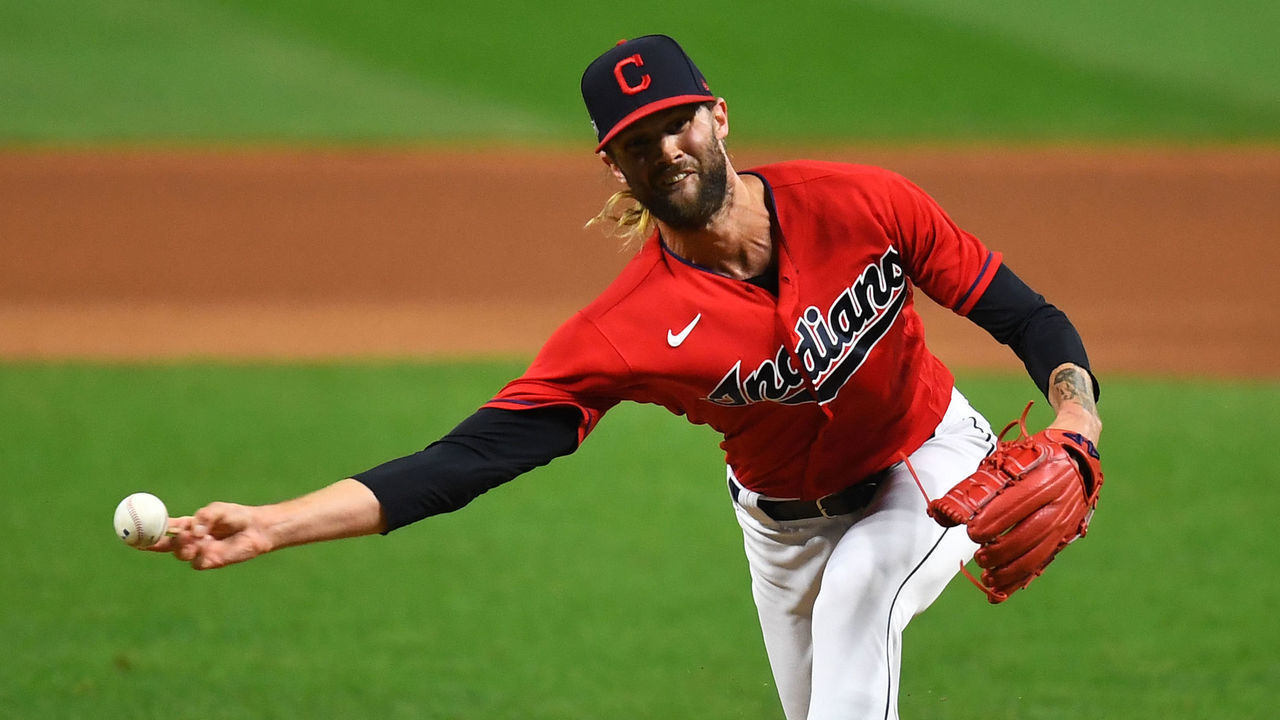 CLEVELAND, OH - SEPTEMBER 29: Adam Cimber #90 of the Cleveland Indians pitches in the seventh inning during Game 1 of the Wild Card Series between the New York Yankees and the Cleveland Indians at Progressive Field on Tuesday, September 29, 2020 in Cleveland, Ohio.