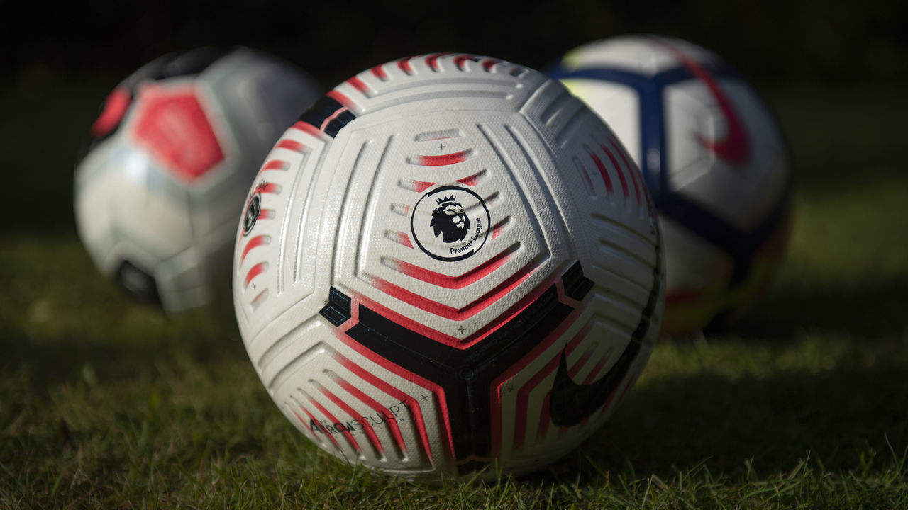 MANCHESTER, ENGLAND - OCTOBER 15: The Official Nike Premier League match ball for the 2020/21 season with previous official match balls on October 15, 2020 in Manchester, United Kingdom.