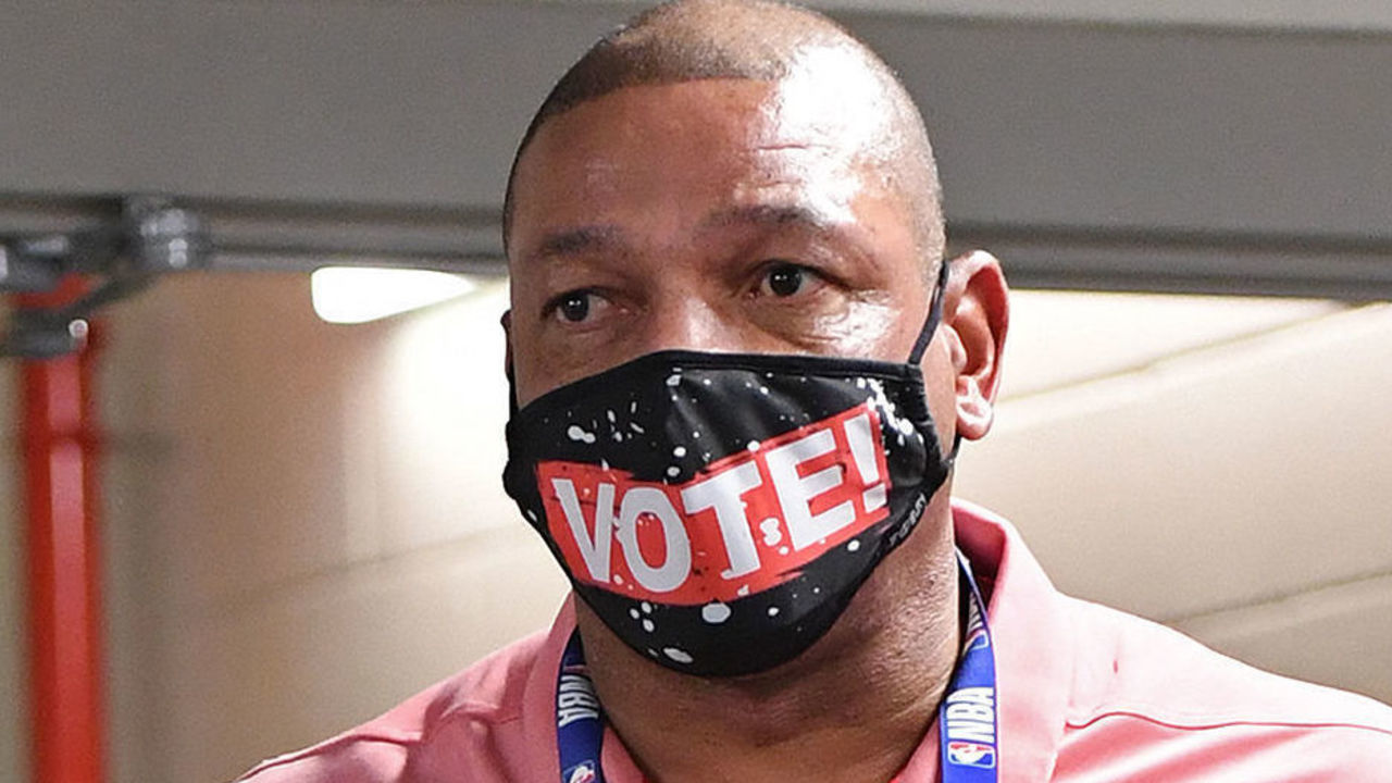 ORLANDO, FL - SEPTEMBER 15: Doc Rivers of the LA Clippers arrives to the arena before Game Seven of the Western Conference Semifinals against the Denver Nuggets on September 13, 2020 in Orlando, Florida at AdventHealth Arena. NOTE TO USER: User expressly acknowledges and agrees that, by downloading and/or using this Photograph, user is consenting to the terms and conditions of the Getty Images License Agreement. Mandatory Copyright Notice: Copyright 2020 NBAE
