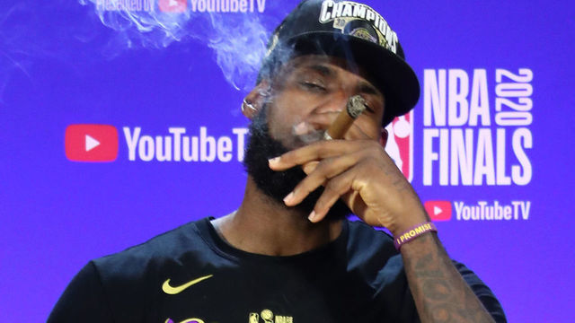 ORLANDO, FL - OCTOBER 11: LeBron James #23 of the Los Angeles Lakers talks with the media after winning Game Six of the NBA Finals on October 11, 2020 at AdventHealth Arena in Orlando, Florida. NOTE TO USER: User expressly acknowledges and agrees that, by downloading and/or using this Photograph, user is consenting to the terms and conditions of the Getty Images License Agreement. Mandatory Copyright Notice: Copyright 2020 NBAE