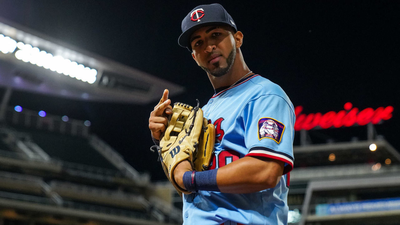 MINNEAPOLIS, MN - SEPTEMBER 02: Eddie Rosario #20 of the Minnesota Twins looks on against the Chicago White Sox on September 2, 2020 at Target Field in Minneapolis, Minnesota.