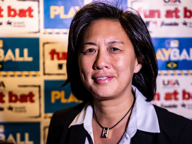 SÃO PAULO, BRAZIL - FEBRUARY 20: Kim Ng, Sr. VP Baseball & Softball Development for Major League Baseball looks on during Fun at Bat Press Conference on February 20, 2020 in São Paulo, Brazil.