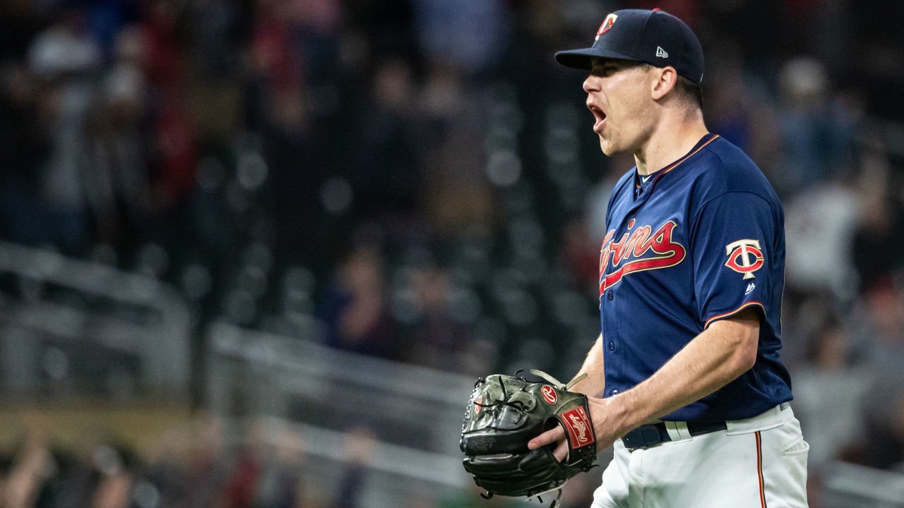 MINNEAPOLIS, MN - JUNE 11: Trevor May #65 of the Minnesota Twins celebrates against the Seattle Mariners on June 11, 2019 at the Target Field in Minneapolis, Minnesota. The Twins defeated the Mariners 6-5.