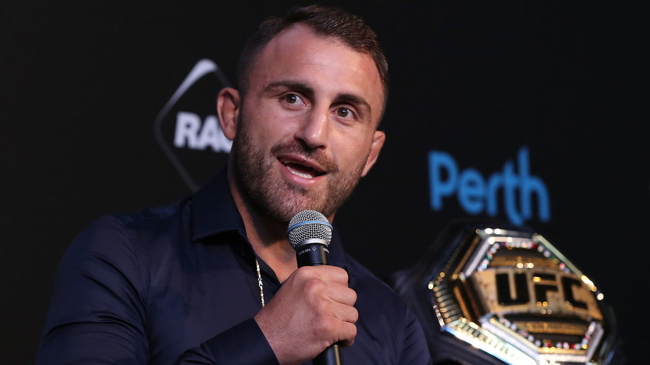 PERTH, AUSTRALIA - FEBRUARY 25: UFC Featherweight Champion Alex Volkanovski addresses the media during a UFC press conference at RAC Arena on February 25, 2020 in Perth, Australia.