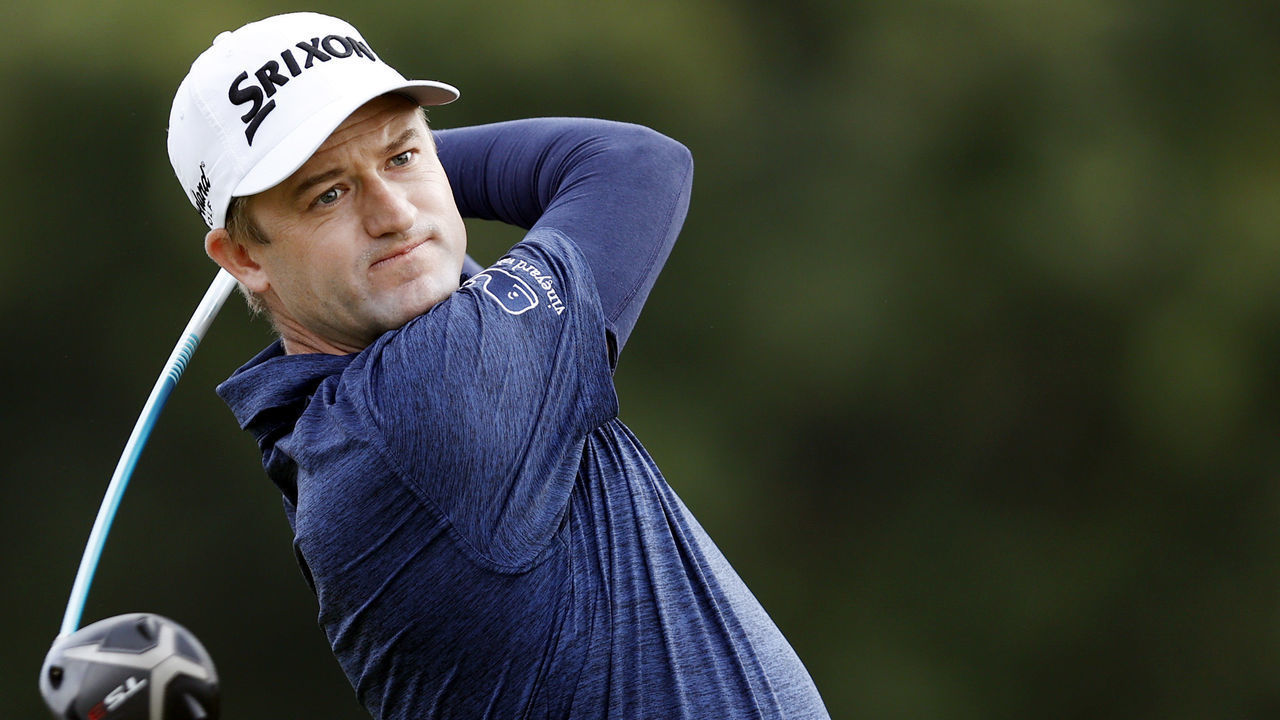 HOUSTON, TEXAS - NOVEMBER 08: Russell Knox of Scotland plays his shot from the first tee during the final round of the Houston Open at Memorial Park Golf Course on November 08, 2020 in Houston, Texas.