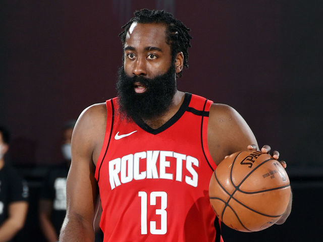 ORLANDO, FL - SEPTEMBER 10: James Harden #13 of the Houston Rockets handles the ball during the game against the Los Angeles Lakers during Game Four of the Western Conference Semifinals of the NBA Playoffs on September 10, 2020 at The AdventHealth Arena at ESPN Wide World Of Sports Complex in Orlando, Florida. NOTE TO USER: User expressly acknowledges and agrees that, by downloading and/or using this Photograph, user is consenting to the terms and conditions of the Getty Images License Agreement. Mandatory Copyright Notice: Copyright 2020 NBAE