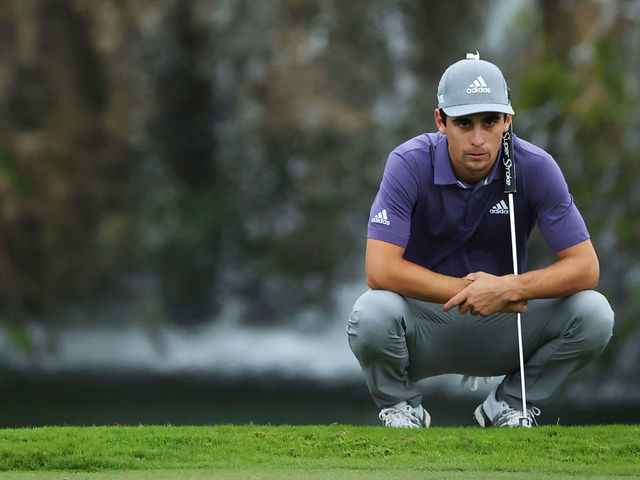 PLAYA DEL CARMEN, MEXICO - DECEMBER 03: Joaquin Niemann of Chile lines up a putt on the tenth green during the first round of the Mayakoba Golf Classic at El Camaleón Golf Club on December 03, 2020 in Playa del Carmen, Mexico.
