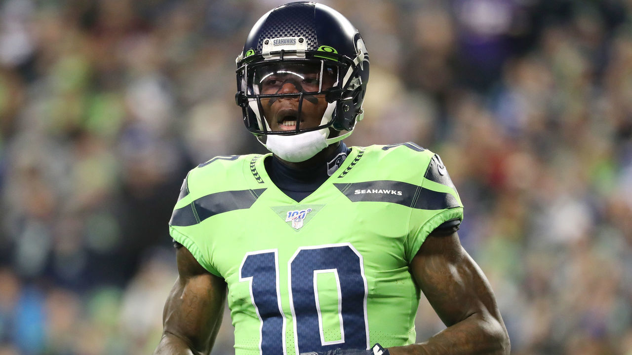 SEATTLE, WASHINGTON - DECEMBER 02: Josh Gordon #10 of the Seattle Seahawks looks on in the second quarter against the Minnesota Vikings during their game at CenturyLink Field on December 02, 2019 in Seattle, Washington.