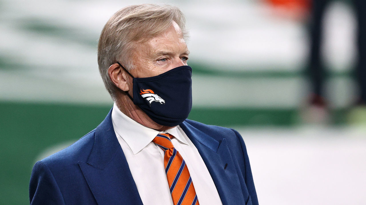 EAST RUTHERFORD, NEW JERSEY - OCTOBER 01: Denver Broncos President of Football Operations/General Manager John Elway looks on during warm ups against the New York Jets at MetLife Stadium on October 01, 2020 in East Rutherford, New Jersey.