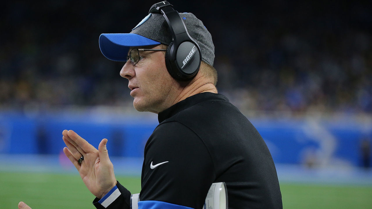 DETROIT, MI - DECEMBER 29: Detroit Lions Offensive Coordinator Darrell Bevell calls the plays during the second quarter of the game against the Green Bay Packers at Ford Field on December 29, 2019 in Detroit, Michigan. Green Bay defeated Detroit 23-20.