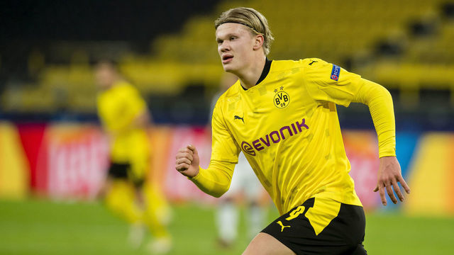 DORTMUND, GERMANY - NOVEMBER 24: Erling Haaland of Borussia Dortmund in action during the Champions League match between Borussia Dortmund and Club Brugge KV at the Signal Iduna Park on November 24, 2020 in Dortmund, Germany.