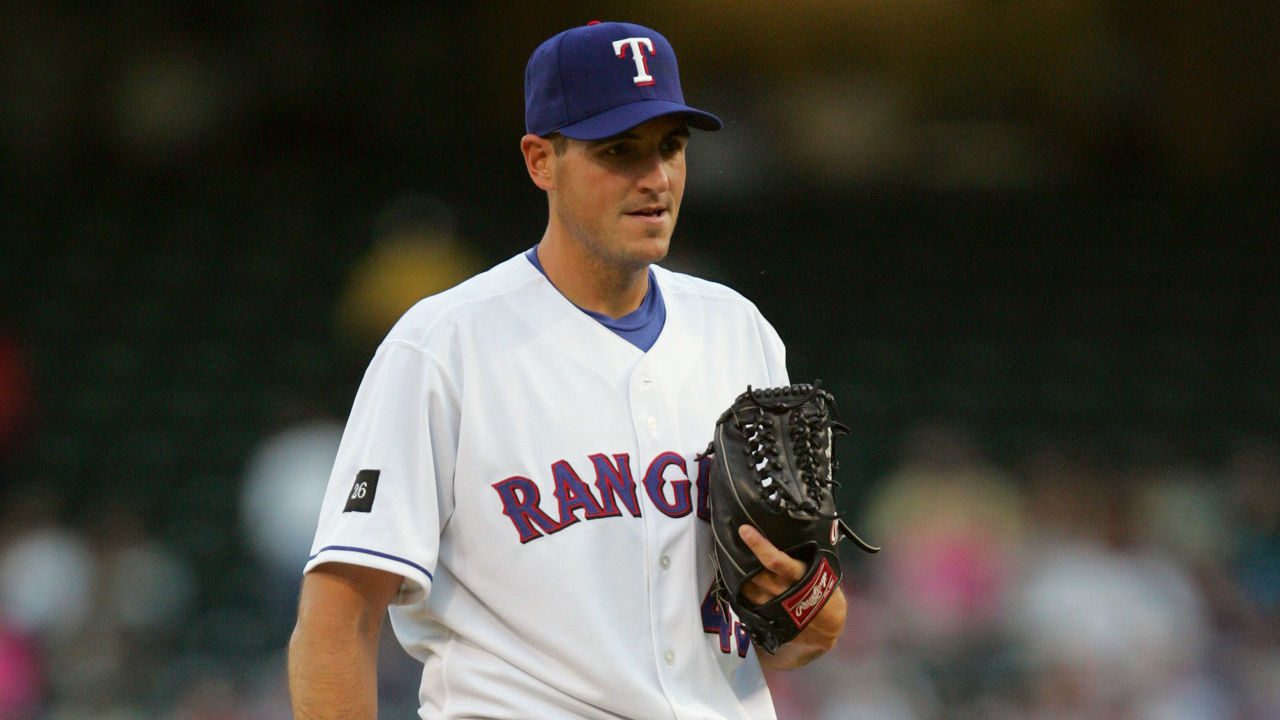 ARLINGTON, TX - APRIL12: Pitcher Chris Young #49 of the Texas Rangers is on the mound during the game against the Los Angeles Angels of Anaheim on April 12, 2005 at Ameriquest Field in Arlington in Arlington, Texas. The Angeles won 13-8.