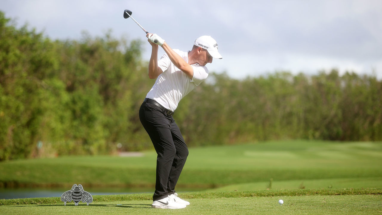 PLAYA DEL CARMEN, MEXICO - DECEMBER 04: Emiliano Grillo of Argentina plays his shot from the second tee during the second round of the Mayakoba Golf Classic at El Camaleón Golf Club on December 04, 2020 in Playa del Carmen, Mexico.