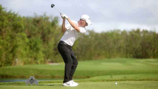 PLAYA DEL CARMEN, MEXICO - DECEMBER 04: Emiliano Grillo of Argentina plays his shot from the second tee during the second round of the Mayakoba Golf Classic at El Camaleón Golf Club on December 04, 2020 in Playa del Carmen, Mexico.