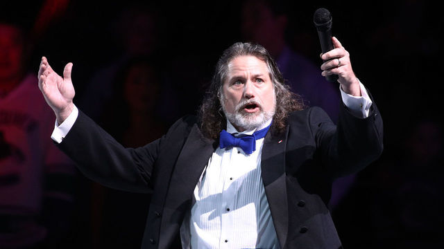 VANCOUVER, BC - OCTOBER 15: Mark Donnelly sings the national anthems prior to the Vancouver Canucks and Calgary Flames NHL game in Rogers Arena on October 15, 2016 in Vancouver, British Columbia, Canada.