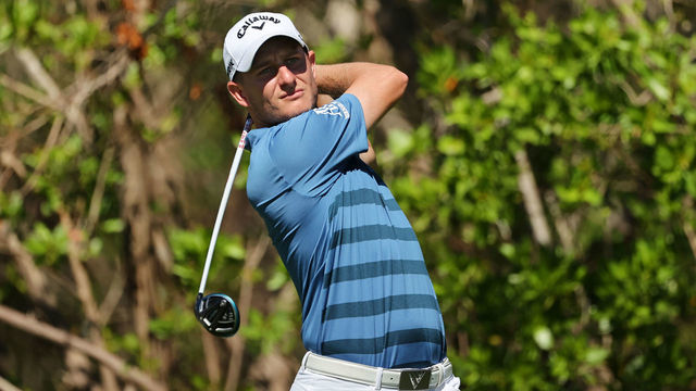 PLAYA DEL CARMEN, MEXICO - DECEMBER 05: Emiliano Grillo of Argentina plays his shot from the third tee during the third round of the Mayakoba Golf Classic at El Camaleón Golf Club on December 05, 2020 in Playa del Carmen, Mexico.