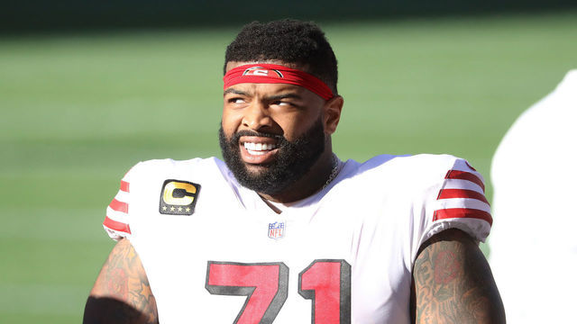 SEATTLE, WASHINGTON - NOVEMBER 01: Trent Williams #71 of the San Francisco 49ers looks on before their game against the Seattle Seahawks at CenturyLink Field on November 01, 2020 in Seattle, Washington.