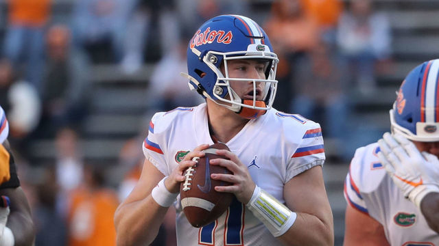 KNOXVILLE, TN - DECEMBER 5: Kyle Trask #11 of the Florida Gators looks to make a pass against the Tennessee Volunteers at Neyland Stadium on December 5, 2020 in Knoxville, Tennessee.