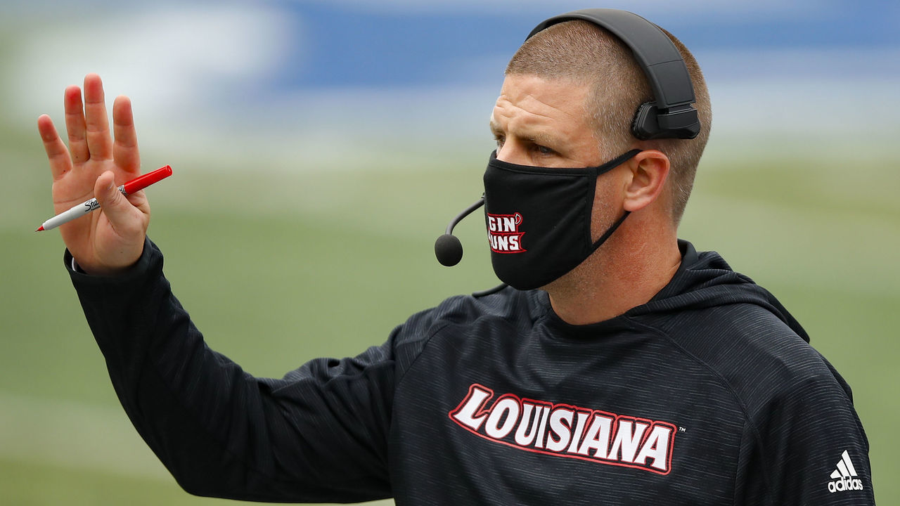 ATLANTA, GA - SEPTEMBER 19: Head coach Billy Napier of the Louisiana-Lafayette Ragin Cajuns reacts during the second half of the game against the Georgia State Panthers at Center Parc Stadium on September 19, 2020 in Atlanta, Georgia.