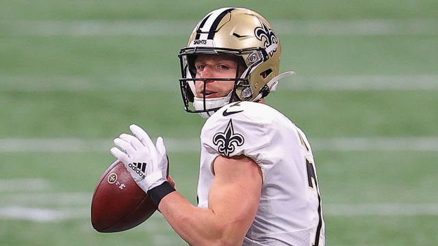 ATLANTA, GEORGIA - DECEMBER 06: Taysom Hill #7 of the New Orleans Saints looks to make a second quarter pass against the Atlanta Falcons at Mercedes-Benz Stadium on December 06, 2020 in Atlanta, Georgia.