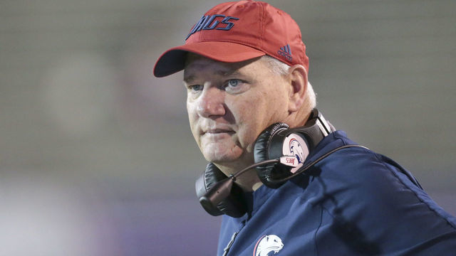 MOBILE, AL - NOVEMBER 29: South Alabama Jaguars head coach Steve Campbell looks on during the South Alabama versus Arkansas State game on November 29, 2019, at Ladd-Peebles Stadium, Mobile, AL.