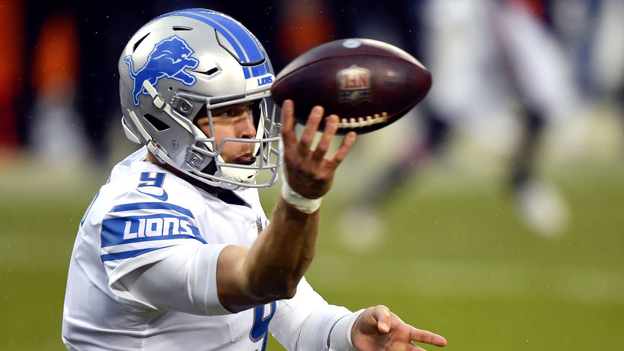 CHICAGO, ILLINOIS - DECEMBER 06: Matthew Stafford #9 of the Detroit Lions attempts a pass against the Chicago Bears during the second half at Soldier Field on December 06, 2020 in Chicago, Illinois.