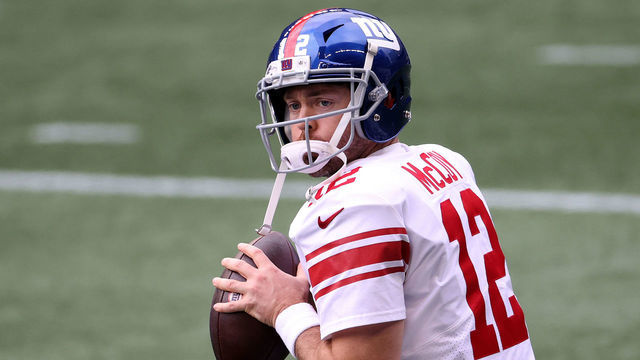 SEATTLE, WASHINGTON - DECEMBER 06: Colt McCoy #12 of the New York Giants warms up prior to the game against the Seattle Seahawks at Lumen Field on December 06, 2020 in Seattle, Washington.