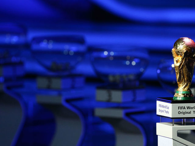 2018 FIFA World Cup winner's trophy seen during the Final Draw for the 2018 FIFA World Cup at the State Kremlin Palace on December 01, 2017 in Moscow, Russia.