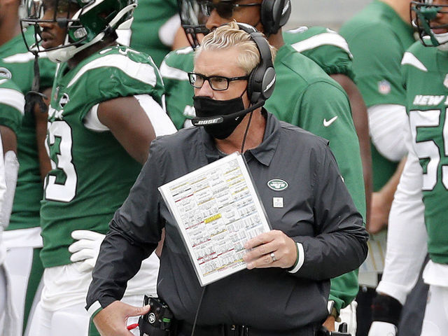 EAST RUTHERFORD, NEW JERSEY - OCTOBER 11: (NEW YORK DAILIES OUT) Defensive coordinator Gregg Williams of the New York Jets in action against the Arizona Cardinals at MetLife Stadium on October 11, 2020 in East Rutherford, New Jersey. The Cardinals defeated the Jets 30-10.