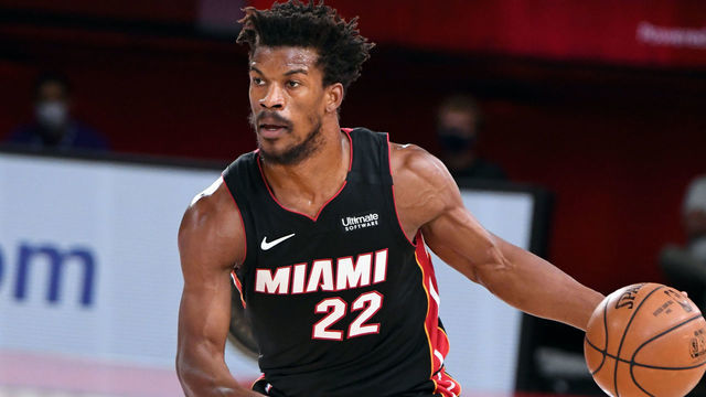 ORLANDO, FL - OCTOBER 11: Jimmy Butler #22 of the Miami Heat handles the ball during the game against the Los Angeles Lakers during Game Six of the NBA Finals on October 11, 2020 at The AdventHealth Arena at ESPN Wide World Of Sports Complex in Orlando, Florida. NOTE TO USER: User expressly acknowledges and agrees that, by downloading and/or using this Photograph, user is consenting to the terms and conditions of the Getty Images License Agreement. Mandatory Copyright Notice: Copyright 2020 NBAE