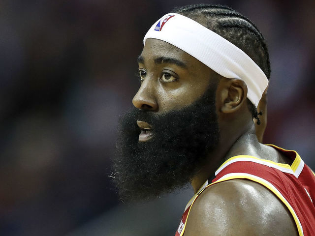 HOUSTON, TX - JANUARY 03: James Harden #13 of the Houston Rockets stands on the court in the first half against the Philadelphia 76ers at Toyota Center on January 3, 2020 in Houston, Texas.