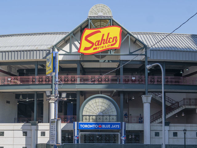 BUFFALO, NY - AUGUST 11: General view of Sahlen Field from outside the stadium prior to a Major League Baseball game between the Miami Marlins and the Toronto Blue Jays on August 11, 2020, at Sahlen Field in Buffalo, NY.