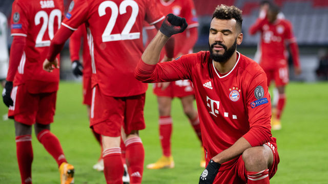 09 December 2020, Bavaria, Munich: Football: Champions League, FC Bayern Munich - Locomotive Moscow, Group stage, Group A, Matchday 6 at the Allianz Arena. Eric Maxim Choupo-Moting of Munich cheers for his goal to make it 2-0. Photo: Sven Hoppe/dpa