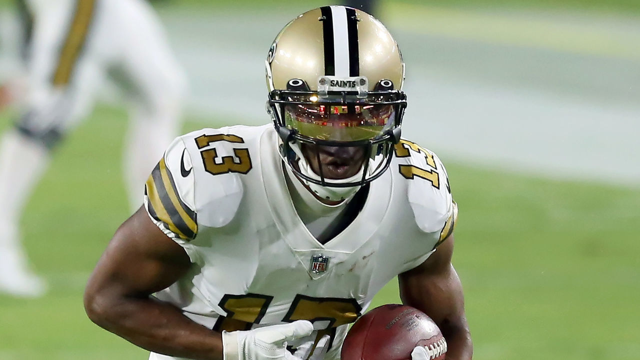 TAMPA, FL - NOVEMBER 08: Michael Thomas (13) of the Saints warms up before the regular season game between the New Orleans Saints and the Tampa Bay Buccaneers on November 08, 2020 at Raymond James Stadium in Tampa, Florida.