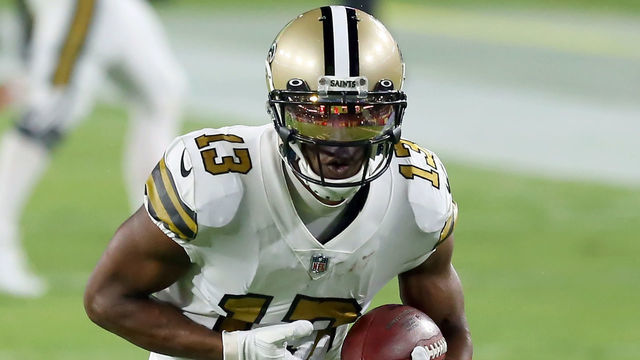 TAMPA, FL - NOVEMBER 08: Michael Thomas (13) of the Saints warms up before the regular season game between the New Orleans Saints and the Tampa Bay Buccaneers on November 08, 2020 at Raymond James Stadium in Tampa, Florida.