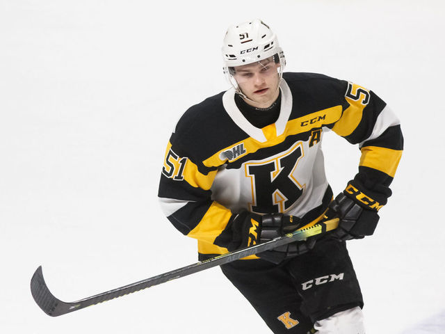 OSHAWA, ON - FEBRUARY 12: Shane Wright #51 of the Kingston Frontenacs skates during an OHL game against the Oshawa Generals at the Tribute Communities Centre on February 12, 2020 in Oshawa, Ontario, Canada.
