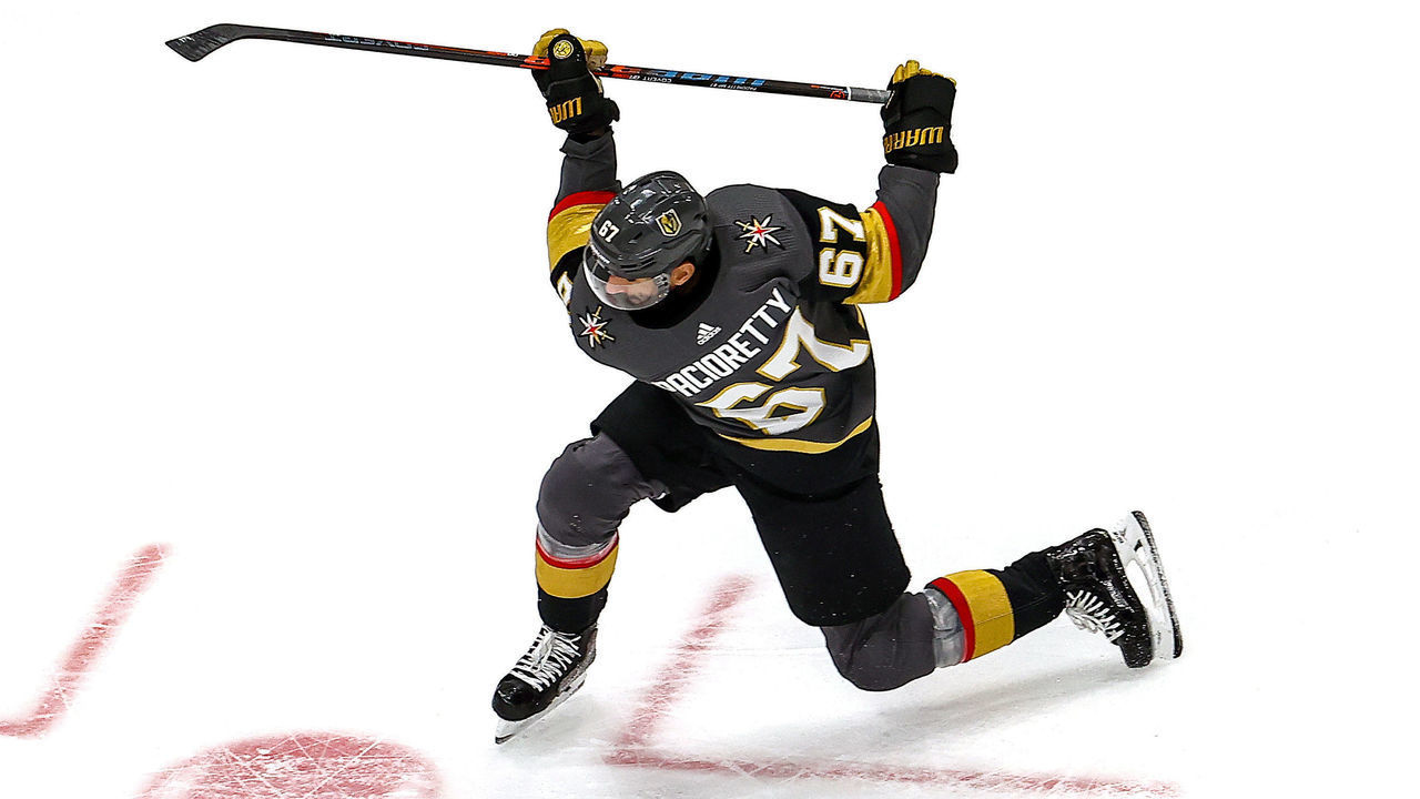 EDMONTON, ALBERTA - SEPTEMBER 04: Max Pacioretty #67 of the Vegas Golden Knights attempts a shot against the Vancouver Canucks during the second period in Game Seven of the Western Conference Second Round during the 2020 NHL Stanley Cup Playoffs at Rogers Place on September 04, 2020 in Edmonton, Alberta, Canada.